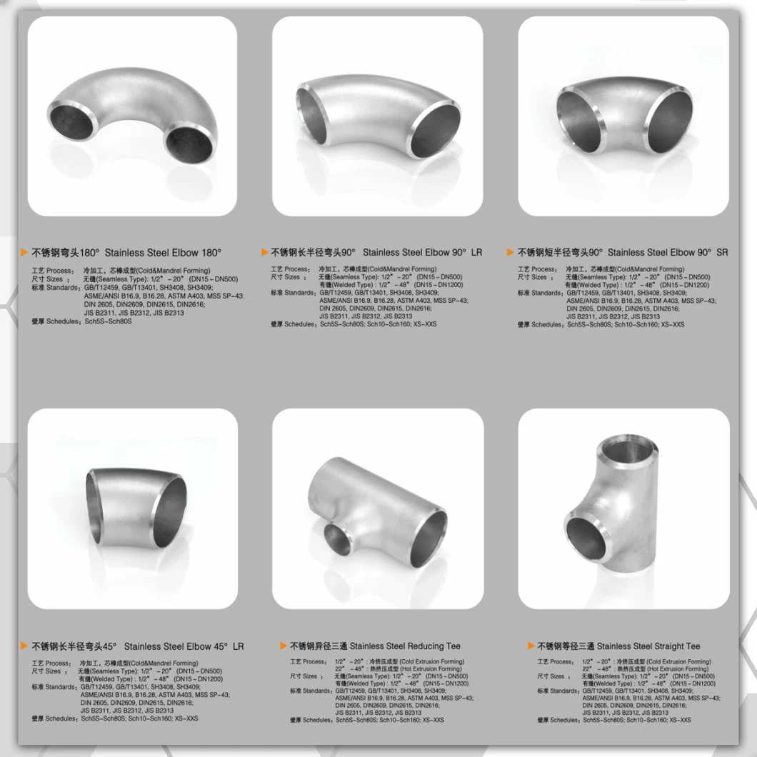 Stainless Steel ASME B16.9 Sch 10s Butt Welding 90degree Bend Elbow with Sandblasting